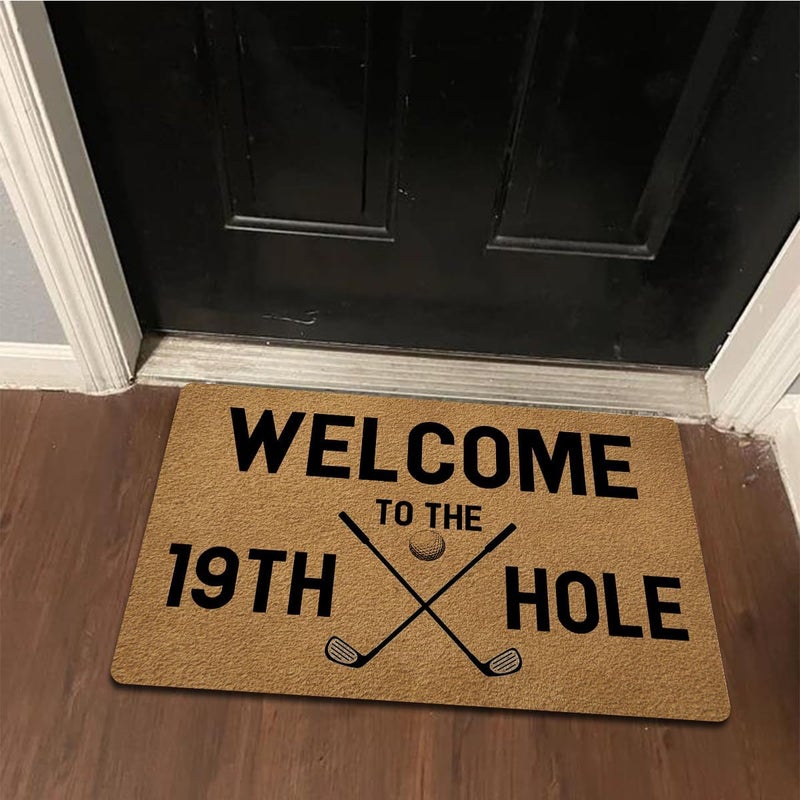 MELODADDY حصيرة ترحيب مضحكة مع ظهر مطاطي 18" (عرض) × 30" (طول) مرحبًا بكم في حفرة الجولف رقم 19 حصيرة مدخل مزخرفة لمداخل الأبواب الأمامية حصيرة مطاطية غير قابلة للانزلاق ديكور موضوع الجولف - Image 5